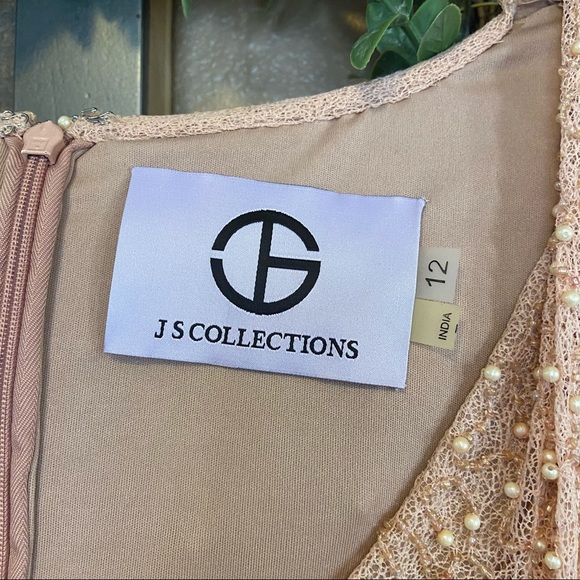 JS Collections Rose Cowl Neck Beaded Sequin Dress - Picture 7 of 11